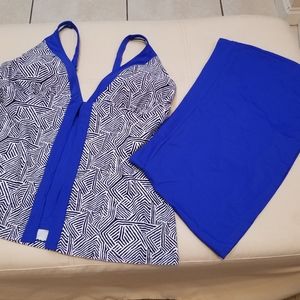 Royal blue black and white swim suit set